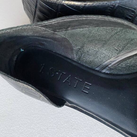 1.STATE Celvin Black Open Toe D'Orsay Flats Croc Embossed Leather Women Sz 6.5 - Picture 5 of 11